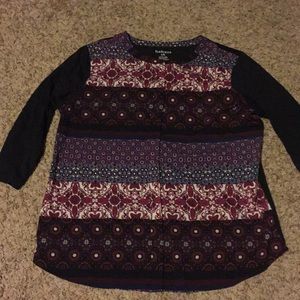 VanHeusen Striped Purple Floral Button 3/4 Shirt